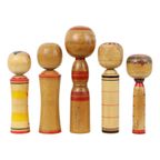 Lot Van 5 Grote Kokeshi Poppen Naruko Handgeschilderd Hout Japan thumbnail 6