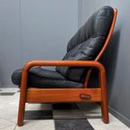 Teak And Black Leather 3 Seat Sofa By Hs Denmark 1970S thumbnail 11