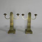 Set Van 2 Messing Art Nouveau Kandelaar, Rond 1910 thumbnail 8