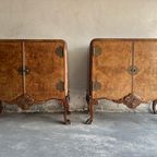 Burr Walnut Veneer Cabinets On Cabrio Legs thumbnail 2