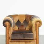 Unieke In Goede Staat Verkerende Stoffen Patchwork Chesterfield Clubfauteuil In Engelse Stijl thumbnail 3