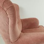 Vintage Roze Fauteuil Schuine Pootjes Roze Fijner Ribstof thumbnail 6