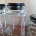 Vintage Voorraadpotten Glas Met Houten Deksels thumbnail 4