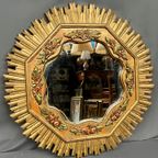 Grote Houten Spiegel Met Gouden Zonnestralen In Art-deco Stijl. thumbnail 5
