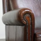 Mooie En In Goede Staat Verkerende Klassieke Donkerbruine Schapenleren Design Fauteuil/ Armchair thumbnail 10