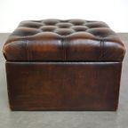 Geweldige Donkerbruine Rundleren Chesterfield Ottoman/ Hocker Met Opbergvak thumbnail 8