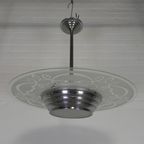 Art Deco Hanglamp Met Glazen Schijf, Jaren 30 thumbnail 4