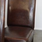 Set Van 6 Donkere En Statige Tijdloze Schapenleren Eetkamerstoelen Met Een Correcte Afwerking thumbnail 14