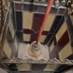 Antieke Hanglamp Koper Met Glas In Lood Opknapper thumbnail 10