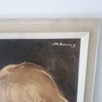 De Koning Art Print In Lijst Dame Met Poedel Jaren 60 Retro Schilderij thumbnail 2