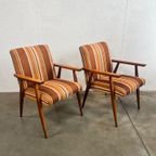 Tweetal Vintage Houten Fauteuils Met Gestreepte Stof, 1970’s thumbnail 20