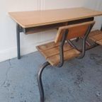 Vintage Stoer Industriële Schoolbank Uit Frankrijk thumbnail 3
