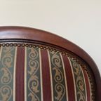 Antieke Houten Fauteuil Met Gestreept Patroon. thumbnail 6