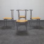4x Postmoderne Eetkamerstoel Chrome & Plywood Segis, 90s thumbnail 11