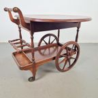 Vintage Spindle Bar Cart Hout Trolley 1970 Italië Side Table thumbnail 4