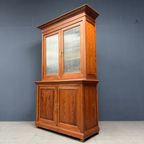 Belgische Pitch Pine Schoolkast Met Ribbelglas thumbnail 19
