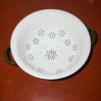 Vintage Dutch Green Enamel Colander * With Handles + White Interior * Farmhouse Kitchen thumbnail 7