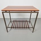 Vintage Bijzettafel Teak Hout Metaal Hifi Side Table ‘60 thumbnail 3