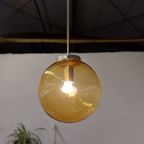 Vintage Hanglamp Messing Goudgeel Bol Glas thumbnail 5