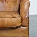Comfortabele En Stijlvolle Vintage Fauteuil/ Armchair Gemaakt Van Schapenleer thumbnail 2