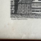 Gravure Tekening Van Jan Berger (1863-1930) Oude Vrouwenhuis Te Hoorn thumbnail 2