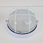 Vintage Simes Buitenlamp Wandlamp Metaal Glas ’80 Italy Wit thumbnail 7