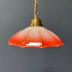 Vintage Messing Hanglamp Met Paraplu Glazen Kap thumbnail 3