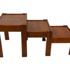 Vintage Set Van 3 Bijzettafels Nesting Grenen Hout Jaren 60 thumbnail 5