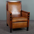 Waanzinnig Vormgegeven Schapenleren Art Deco Design Fauteuil thumbnail 2