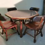 Originele Amerikaanse Western Pokertafel Met Stoelen thumbnail 2