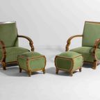 Art Deco Lounge Fauteuils Met Prachtig Gebogen Armleuningen En Voetbankjes, 1930S thumbnail 10