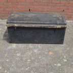 Antieke Koffer Hout Met Oud Linnen Bekleed thumbnail 3