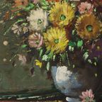 Kleurrijk Bloemen Stilleven Amateur Schilderij Gesigneerd 40cm thumbnail 4