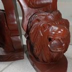 Paar Handgesculpteerde "Leeuwen" Boekensteunen. thumbnail 6