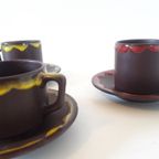 5 Vintage Kop En Schotels Keramiek Met Druipglazuur Retro Servies Jaren 70 Koffie Kopjes thumbnail 5