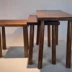 Vintage Eiken Houten Bijzettafeltjes Brutalist Set Tafeltje thumbnail 5