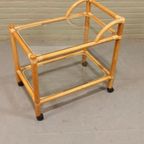 Vintage Boho Bamboe En Glas Trolley Barcart Serveerwagen thumbnail 4
