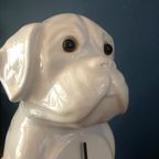 Jaren 80 Wit Keramiek Puppy/ Hond Met Op Zijn Buik Een Klok. Eighties Design Keramiek Bulldog thumbnail 5