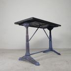 Art Deco Bistrotafel Met Gietijzeren Frame En Grenen Blad, Jaren 30 thumbnail 2
