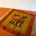 Vintage Polish Handwoven Kilim Textile With Dog Motif * Mid-Century Modern thumbnail 3