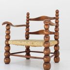 Set Of Oak And Rush Bobbin Armchairs Attributed To Charles Dudouyt, 1940S thumbnail 5