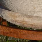 Retro Eiken Pynock Armstoel Beige Bruine Velours Bekleding thumbnail 7