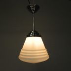 Art Deco Hanglamp Met Geribbelde Witte Bol, Jaren 30 thumbnail 12