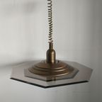 Vintage Verstelbare Octagon Massive Glazen Plafondlamp (geborsteld Messing) thumbnail 9