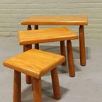 Vintage Eiken Brutalist Mimiset, Nesting Tables, Set Van 3 thumbnail 11