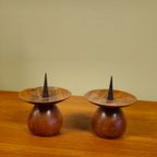 Mid-Century Teak Kandelaar Kaarsenhouder Kandelaren Vintage thumbnail 8