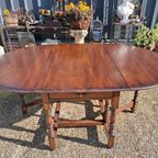 Prachtige Antieke Eiken Engelse Hangoortafel Afm. 70/188x121 thumbnail 2