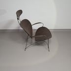 Brown Rattan And Metal Lounge Chair By Yuzuru Yamakawa, 1980s thumbnail 2
