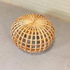 Vintage Riet Rotan Poef Ottoman Voetstoel, Rond thumbnail 11