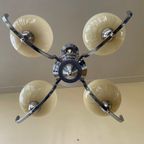 Lamp Hanglamp Art Deco 1930 4 Arms Met Gele Schalen Verchroomd thumbnail 2